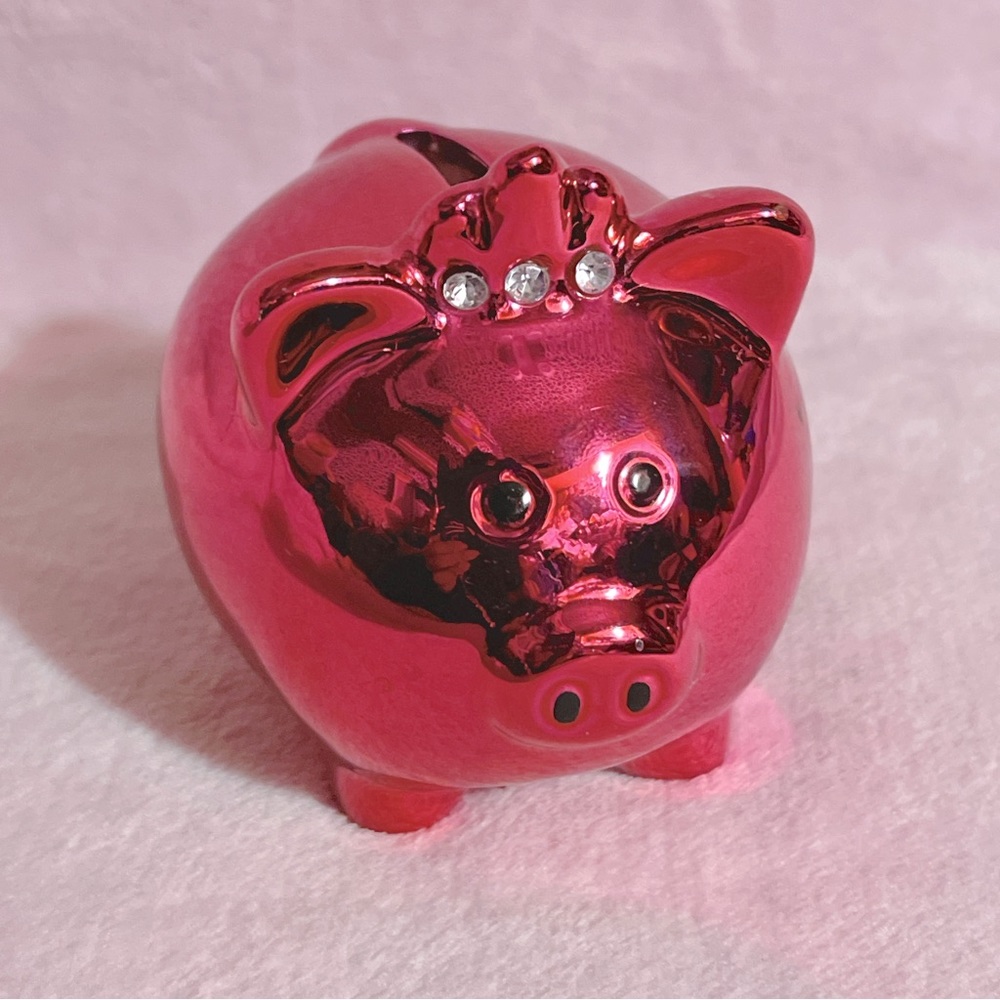 Pink Foil Ceramic Mini Princess Piggy Bank